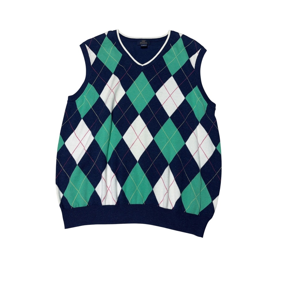 Brooks Brothers 346 Mens Argyle Sweater Vest Supima Cotton Navy Blue Green M